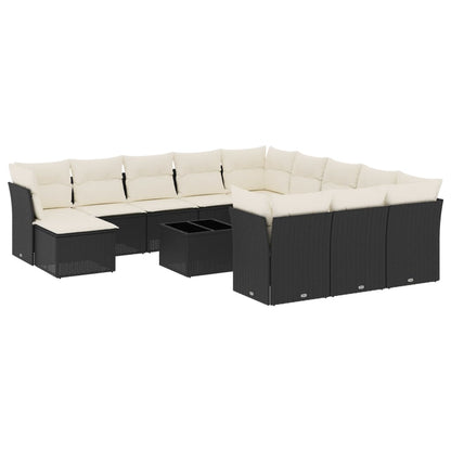 13-Delige Loungeset Met Kussens Poly Rattan Zwart