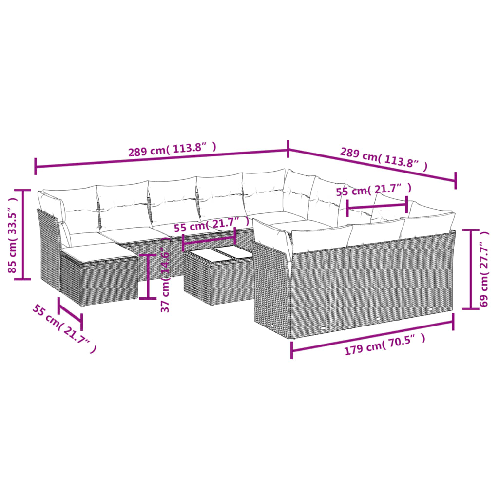13-Delige Loungeset Met Kussens Poly Rattan Zwart