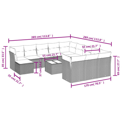 13-Delige Loungeset Met Kussens Poly Rattan Zwart