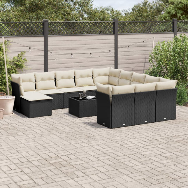 13-Delige Loungeset Met Kussens Poly Rattan Zwart