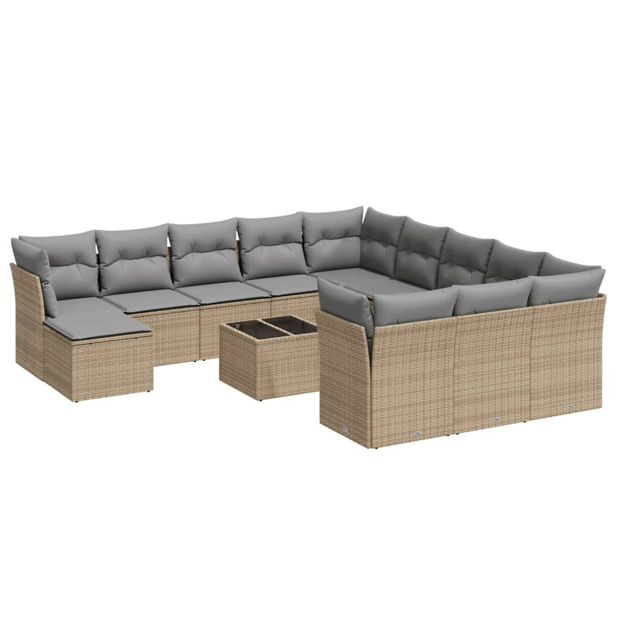 13-Delige Loungeset Met Kussens Poly Rattan Beige