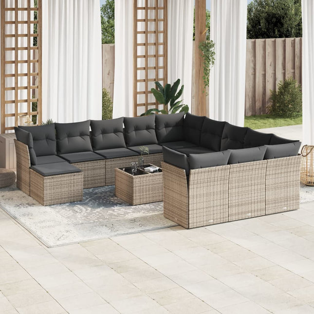 13-Delige Loungeset Met Kussens Poly Rattan Grijs