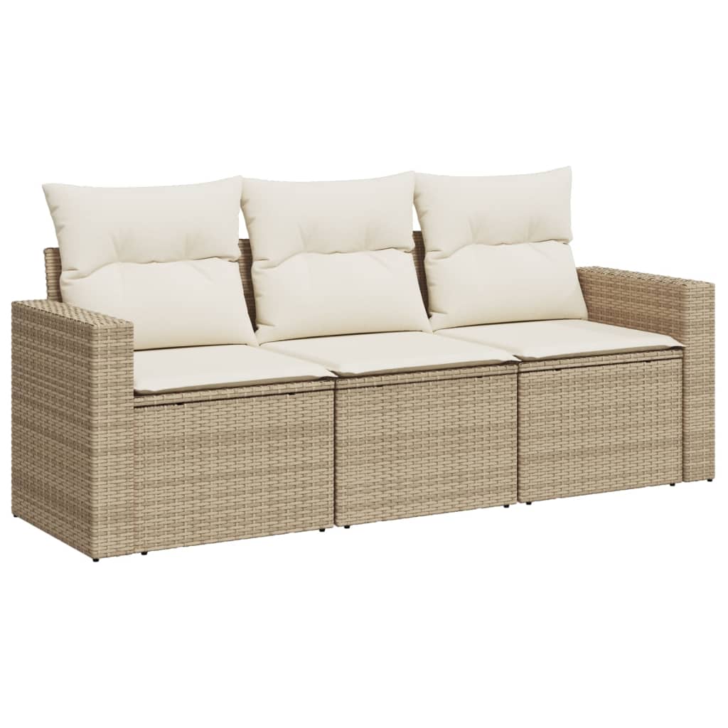 3-Delige Loungeset Met Kussens Poly Rattan Beige