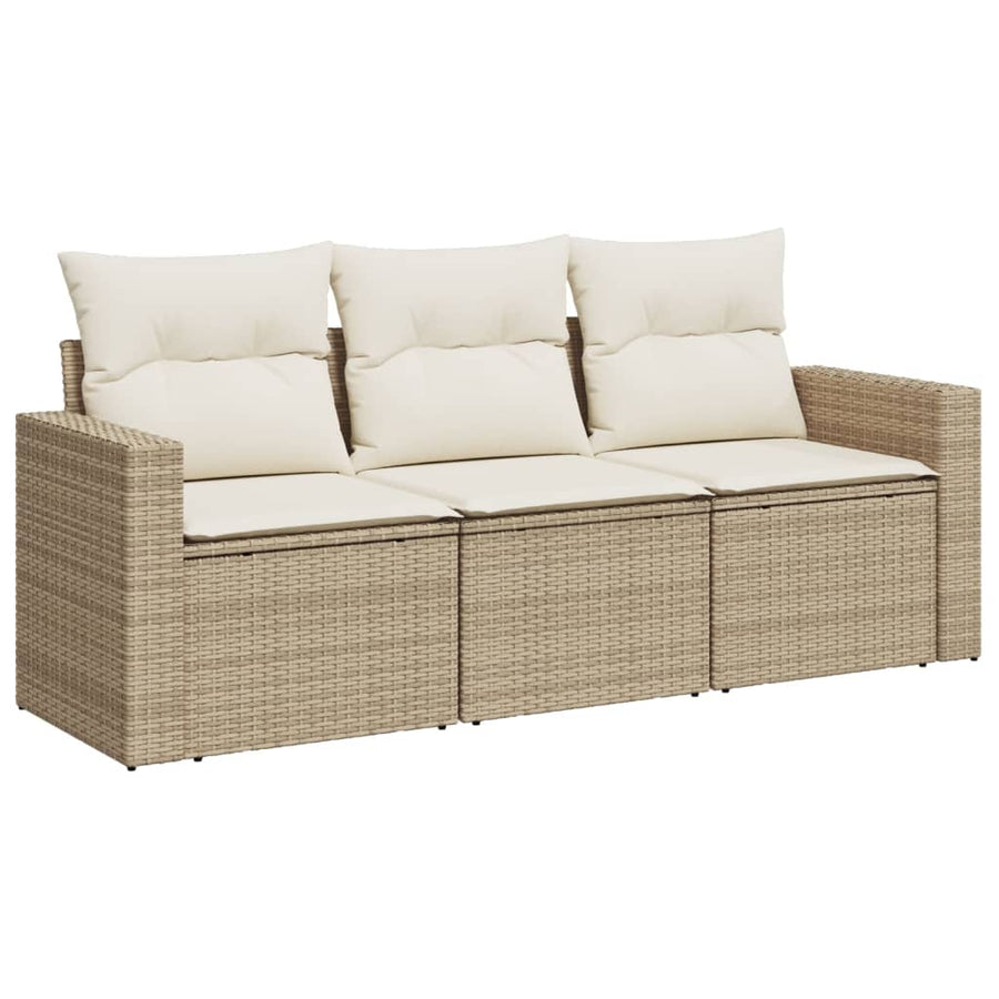 3-Delige Loungeset Met Kussens Poly Rattan Beige