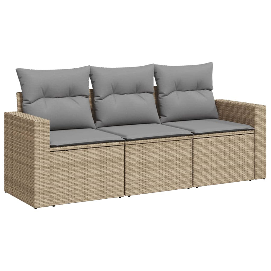 3-Delige Loungeset Met Kussens Poly Rattan Beige