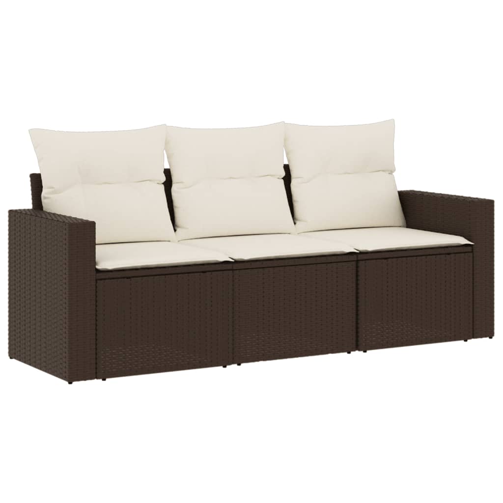 3-delige Loungeset met kussens poly rattan bruin 1 Bruin en crème
