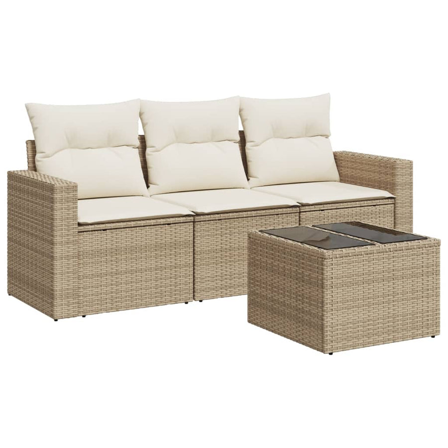 4-Delige Loungeset Met Kussens Poly Rattan Beige