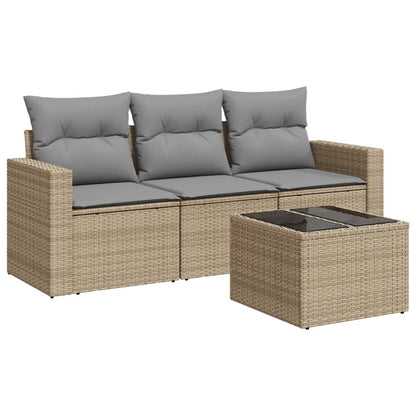 4-Delige Loungeset Met Kussens Poly Rattan Beige