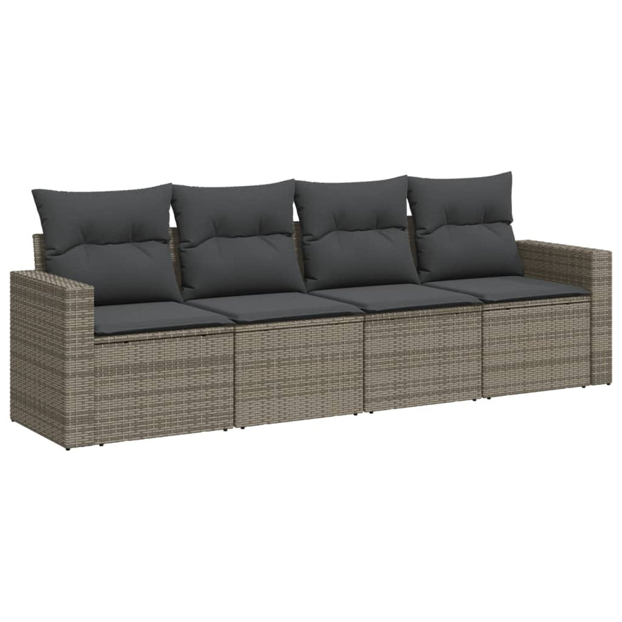 4-Delige Loungeset Met Kussens Poly Rattan Grijs