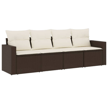 4-delige Loungeset met kussens poly rattan bruin 1 Bruin en crème