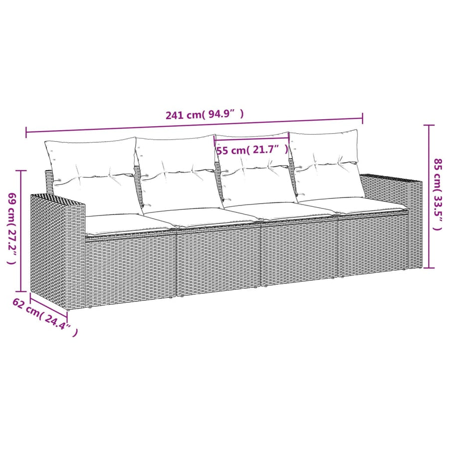 4-delige Loungeset met kussens poly rattan bruin 1 Bruin en crème