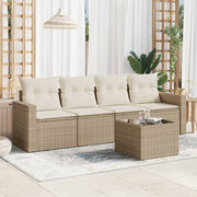 Loungeset 5-delig poly rattan beige kussens