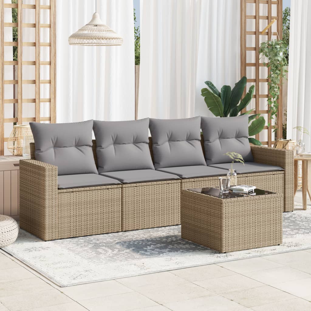 5-Delige Loungeset Met Kussens Poly Rattan Beige