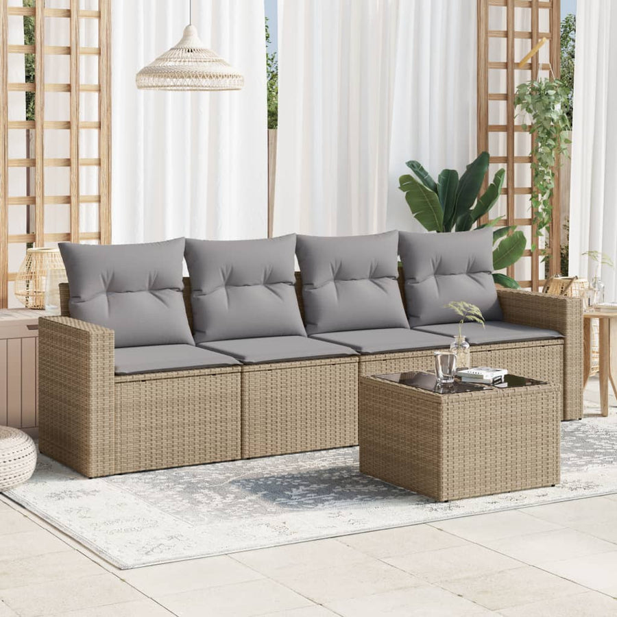 5-Delige Loungeset Met Kussens Poly Rattan Beige