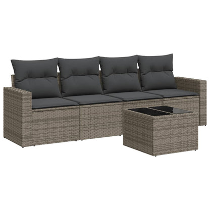 5-Delige Loungeset Met Kussens Poly Rattan Grijs