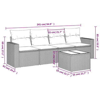 5-Delige Loungeset Met Kussens Poly Rattan Grijs