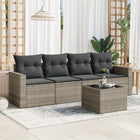 5-delige Loungeset met kussens poly rattan lichtgrijs