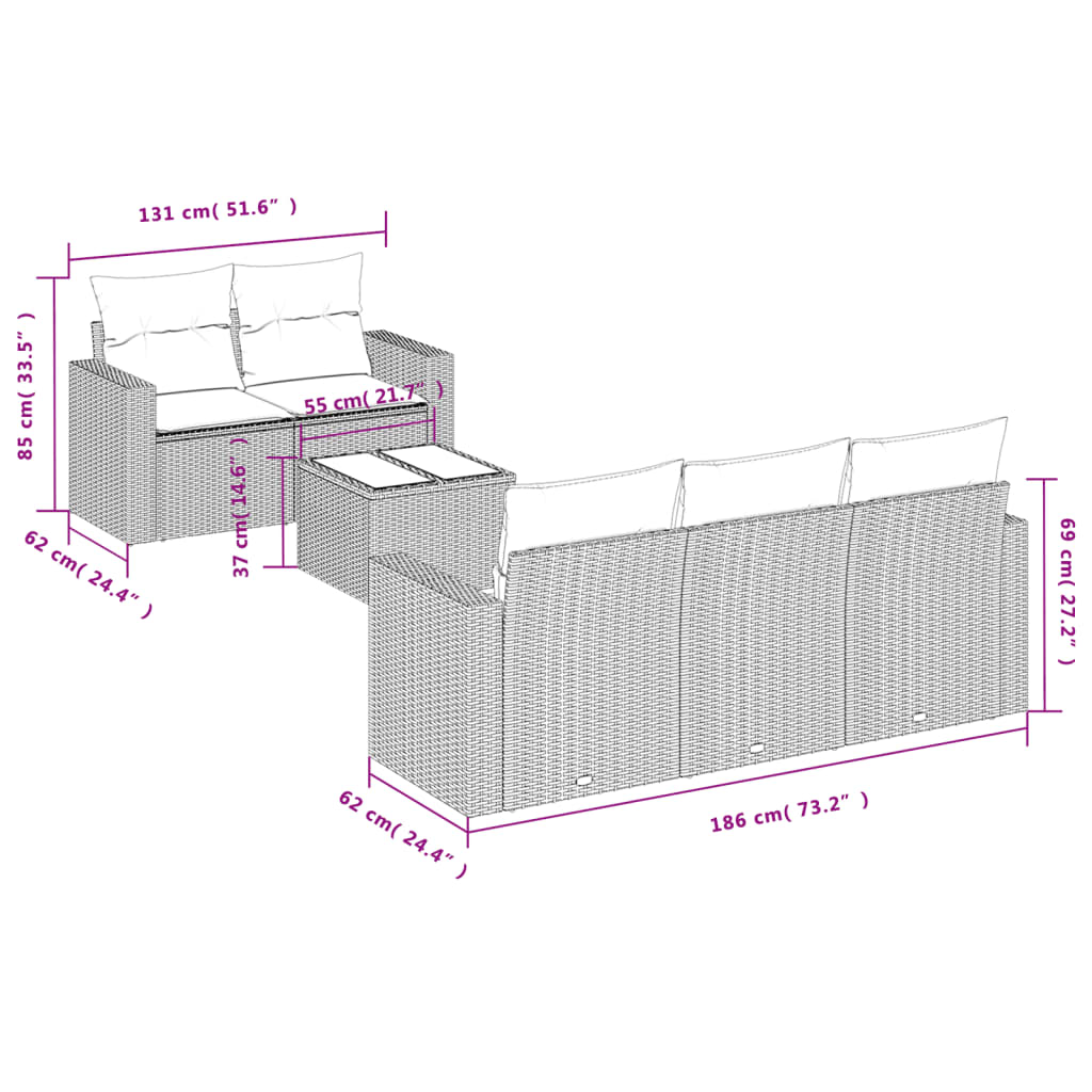 6-Delige Loungeset Met Kussens Poly Rattan Zwart