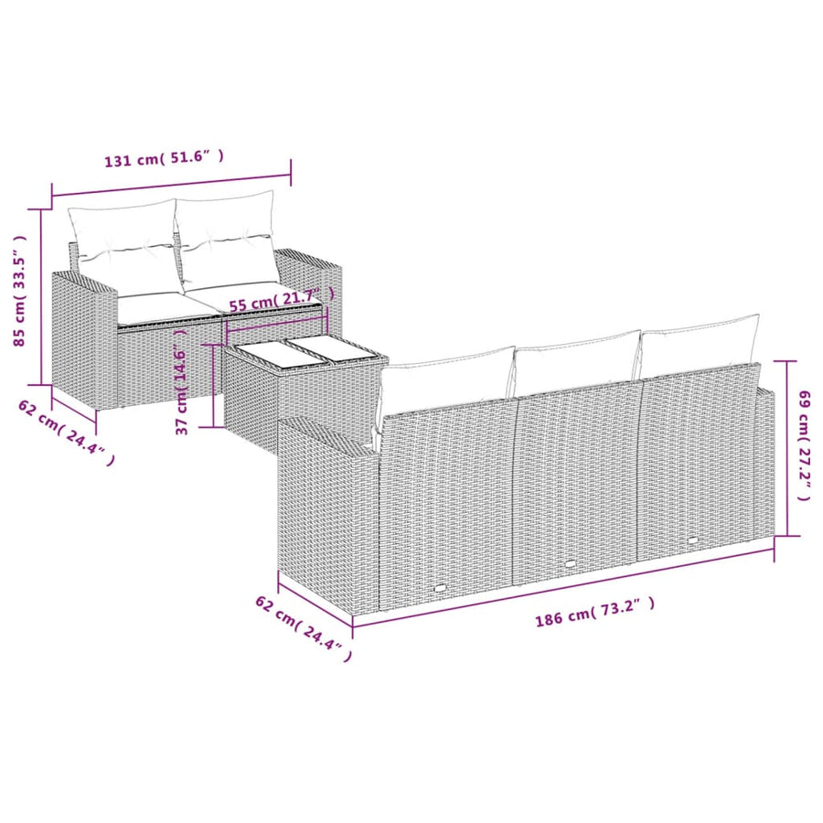 6-Delige Loungeset Met Kussens Poly Rattan Grijs