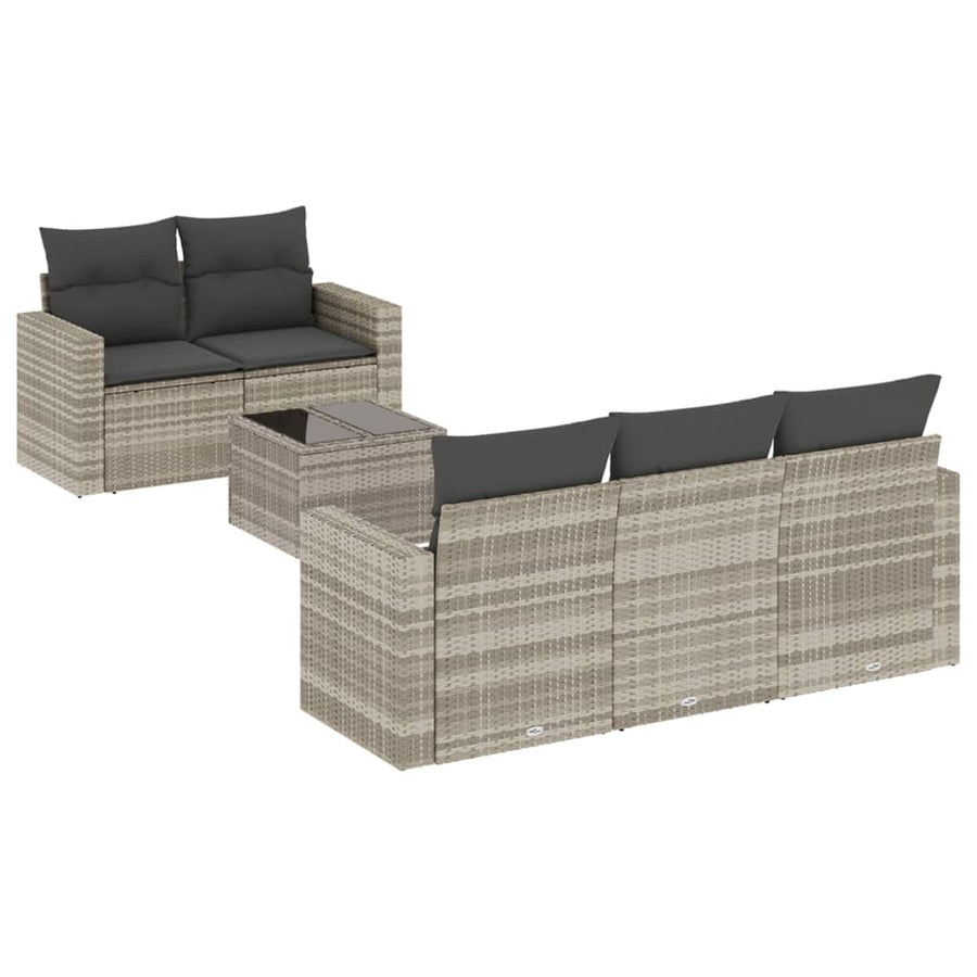 6-delige Loungeset met kussens poly rattan lichtgrijs