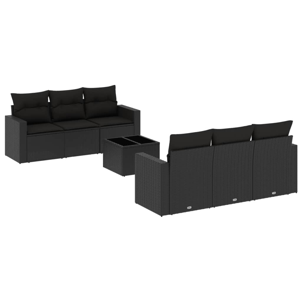 7-Delige Loungeset Met Kussens Poly Rattan Zwart