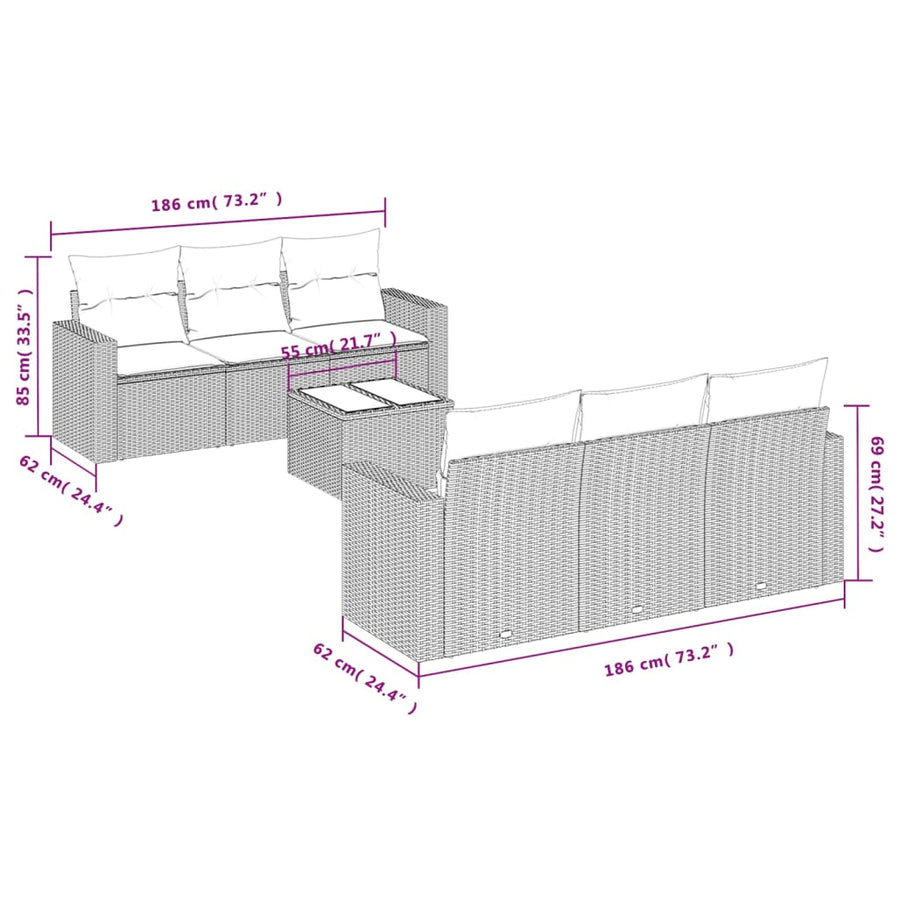 7-Delige Loungeset Met Kussens Poly Rattan Zwart