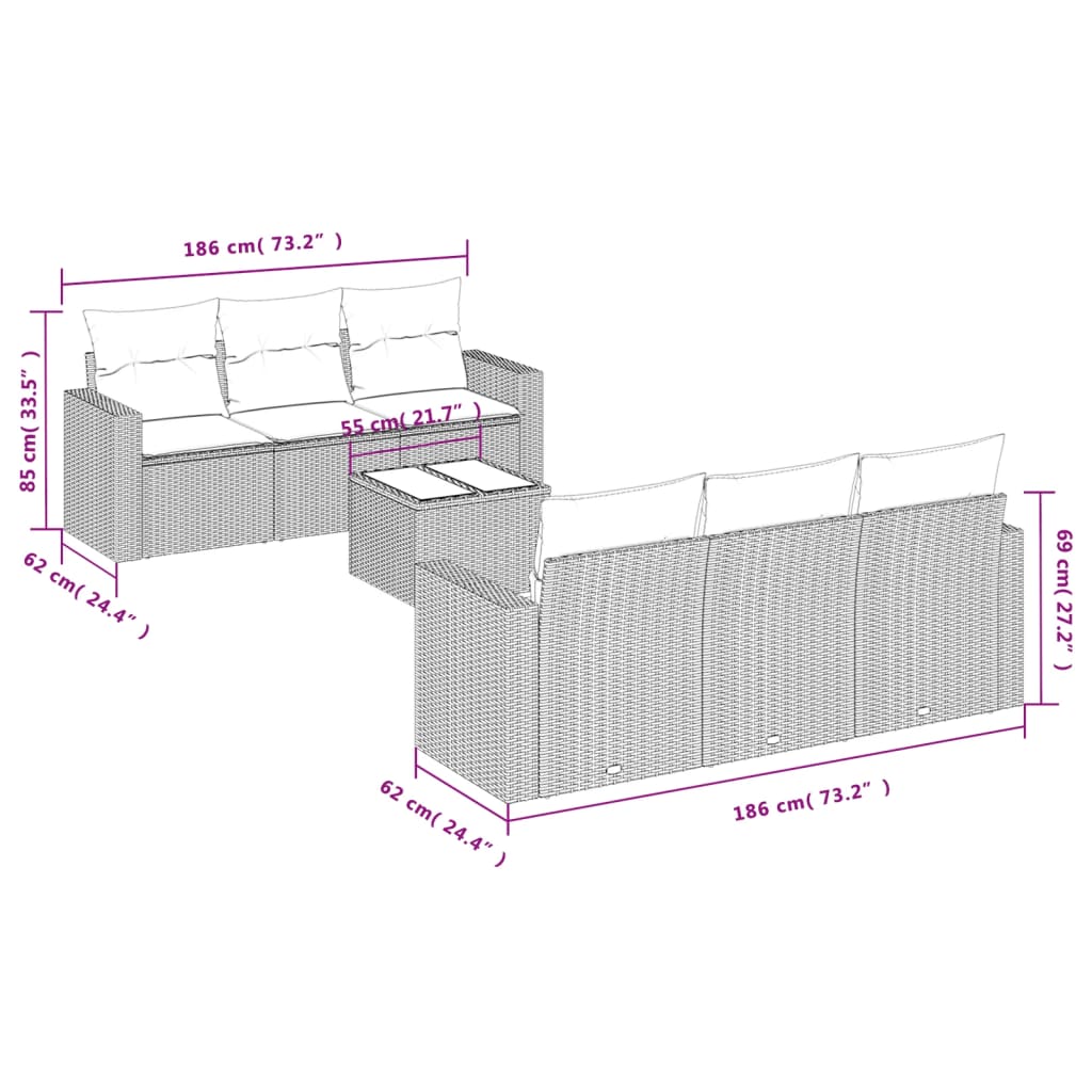 7-Delige Loungeset Met Kussens Poly Rattan Grijs