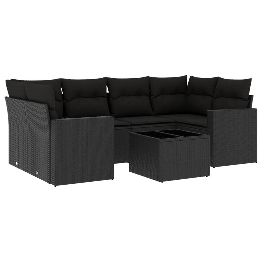 7-Delige Loungeset Met Kussens Poly Rattan Zwart
