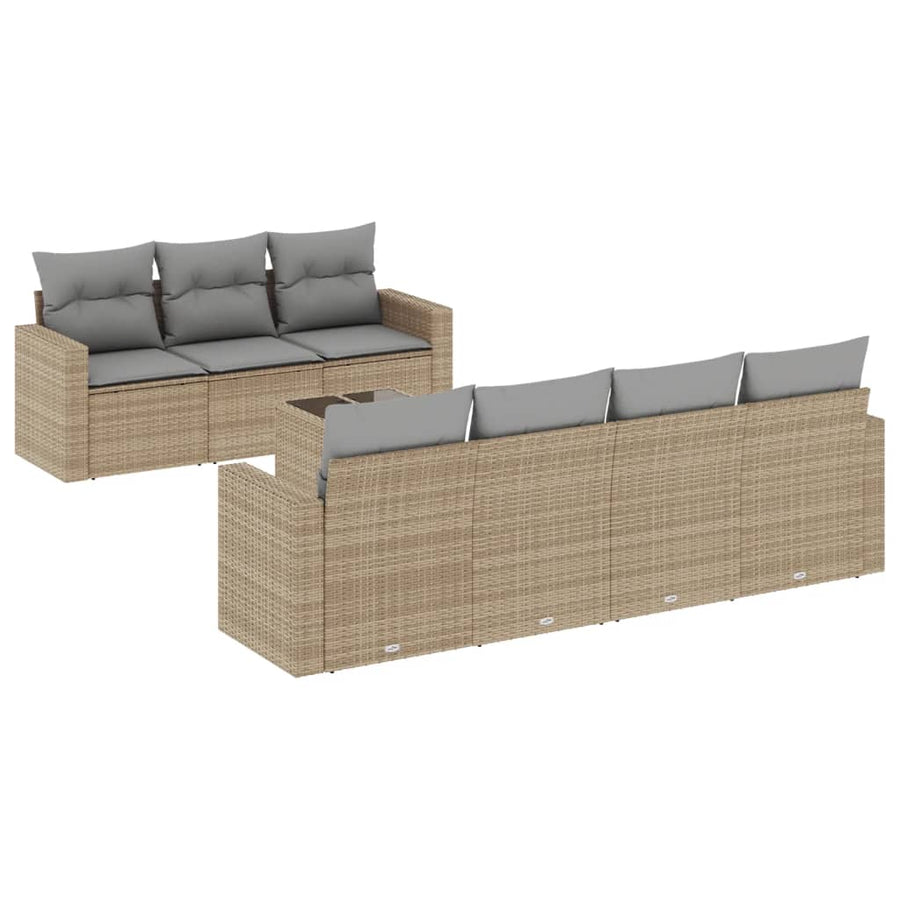 8-Delige Loungeset Met Kussens Poly Rattan Beige