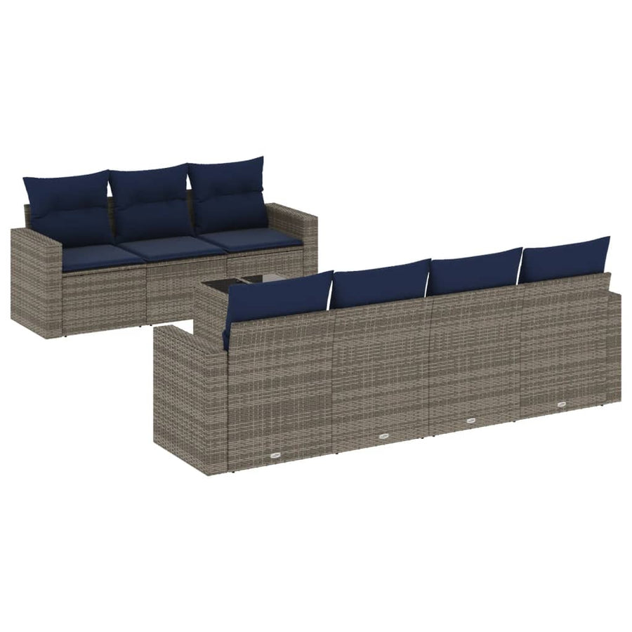 8-Delige Loungeset Met Kussens Poly Rattan Grijs