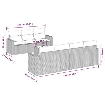 8-delige Loungeset met kussens poly rattan lichtgrijs