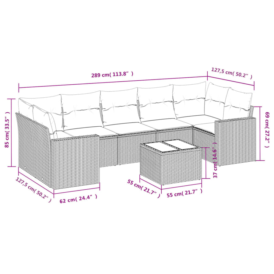 8-Delige Loungeset Met Kussens Poly Rattan Beige