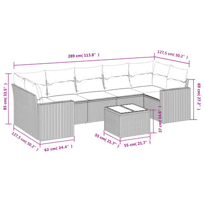 8-Delige Loungeset Met Kussens Poly Rattan Grijs