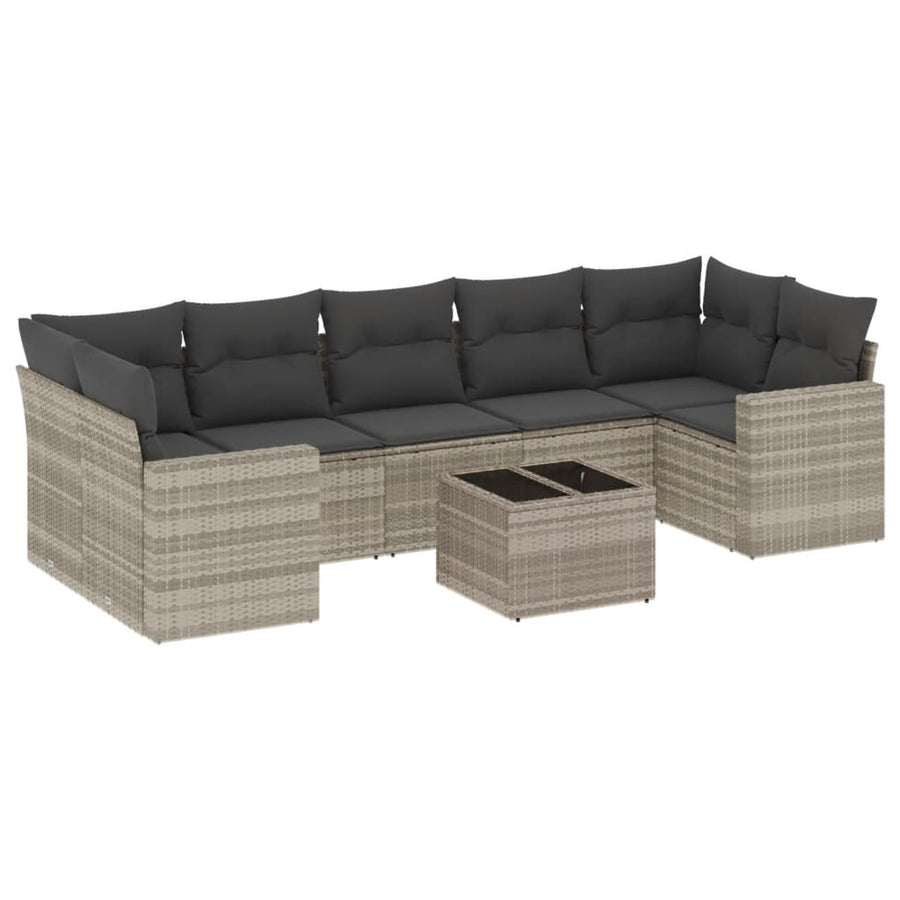 8-delige Loungeset met kussens poly rattan lichtgrijs