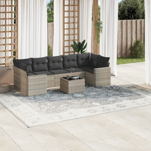 8-delige Loungeset met kussens poly rattan lichtgrijs