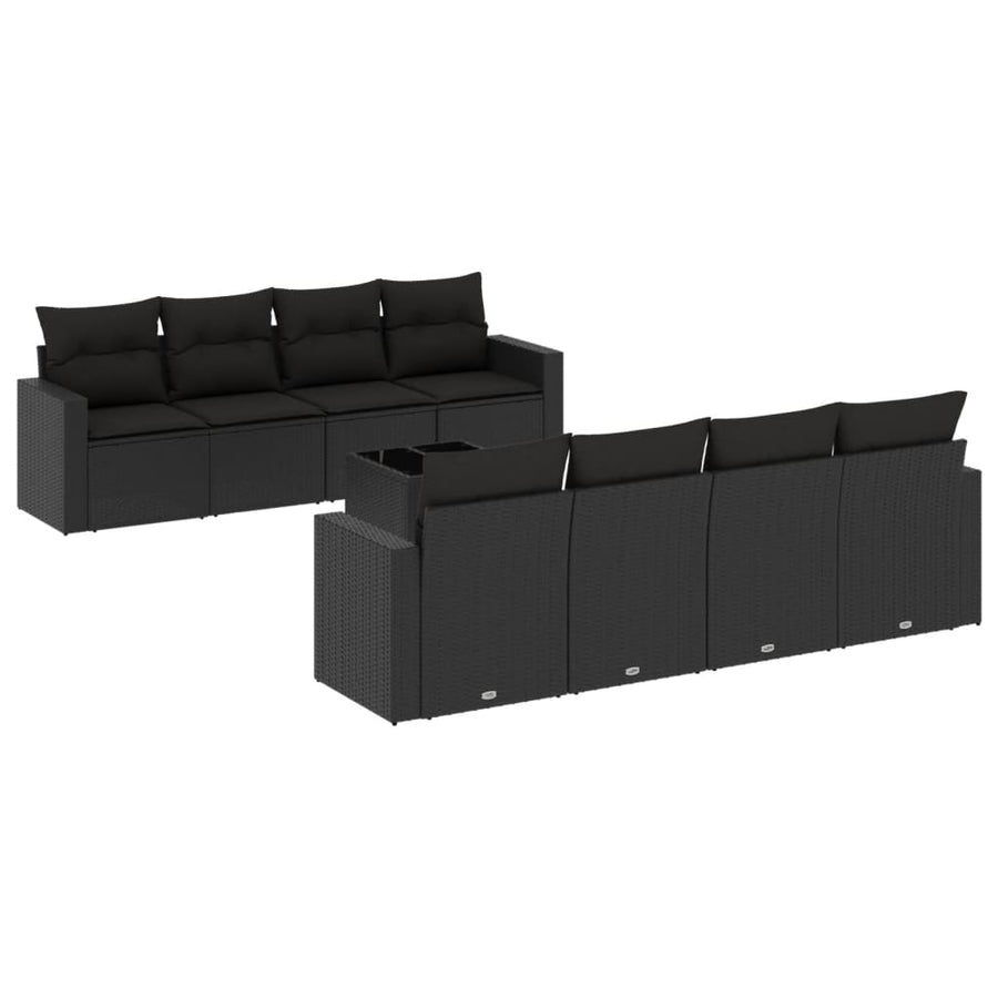 9-Delige Loungeset Met Kussens Poly Rattan Zwart