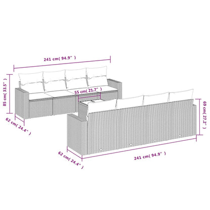 9-Delige Loungeset Met Kussens Poly Rattan Zwart