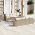 9-delige Loungeset met kussens poly rattan beige