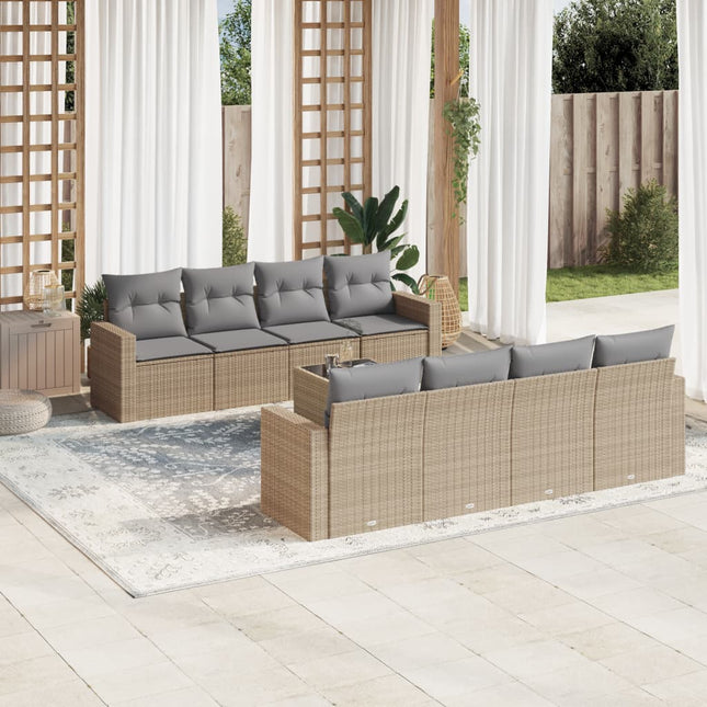 9-Delige Loungeset Met Kussens Poly Rattan Beige