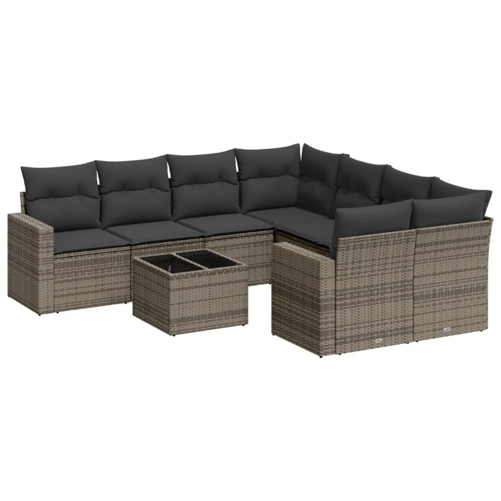9-Delige Loungeset Met Kussens Poly Rattan Grijs