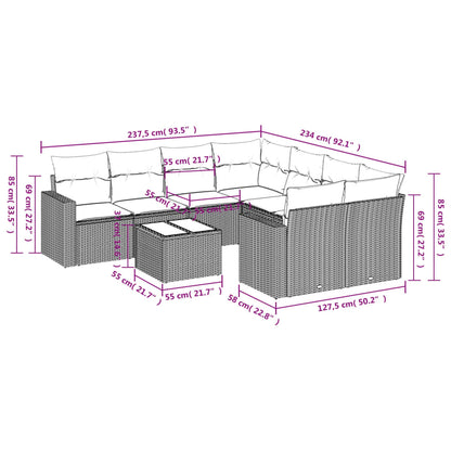 9-delige Loungeset met kussens poly rattan lichtgrijs