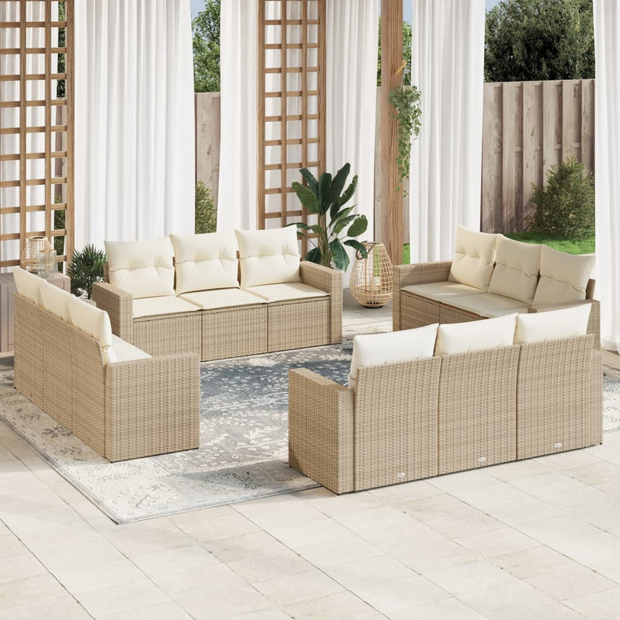 12-Delige Loungeset Met Kussens Poly Rattan Beige