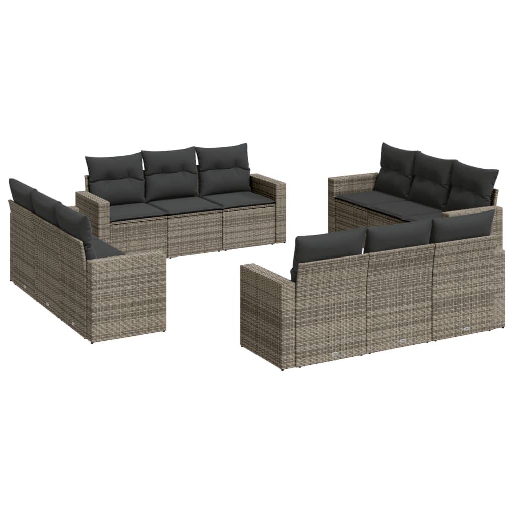 12-Delige Loungeset Met Kussens Poly Rattan Grijs