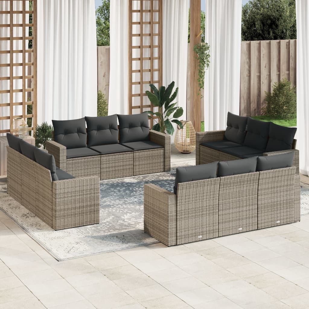 12-Delige Loungeset Met Kussens Poly Rattan Grijs