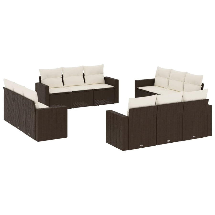 12-delige Loungeset met kussens poly rattan bruin Bruin en crème