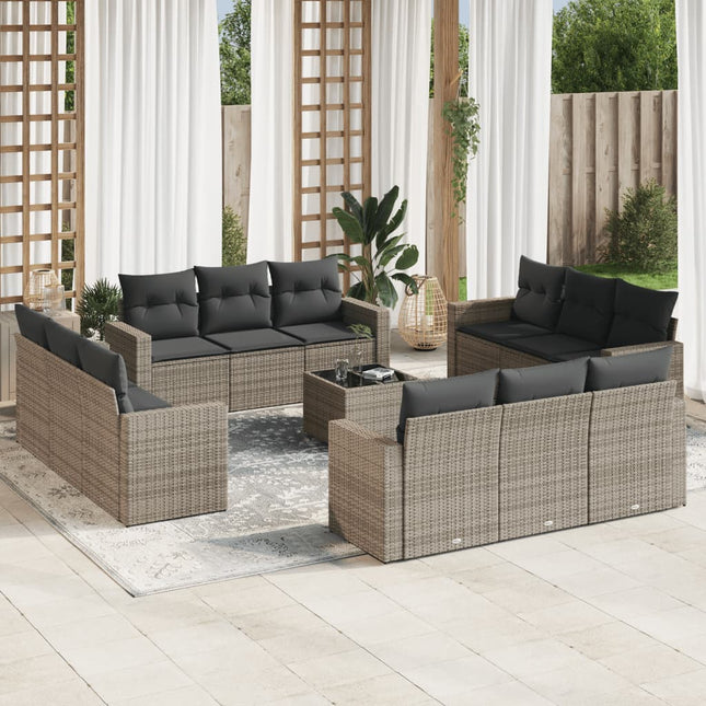 13-Delige Loungeset Met Kussens Poly Rattan Grijs