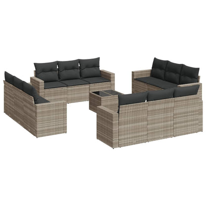 13-delige Loungeset met kussens poly rattan lichtgrijs