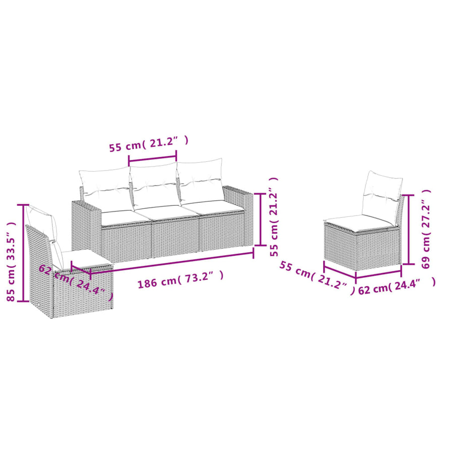 5-Delige Loungeset Met Kussens Poly Rattan Zwart