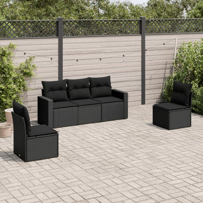 5-Delige Loungeset Met Kussens Poly Rattan Zwart