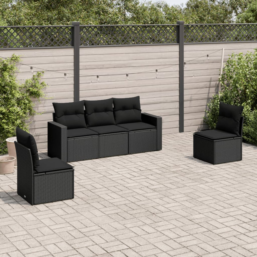 5-Delige Loungeset Met Kussens Poly Rattan Zwart